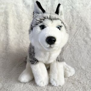 Toys R Us Husky Wolf 9" Plush Sitting Puppy Dog Realistic Frosted Gray Geoffrey